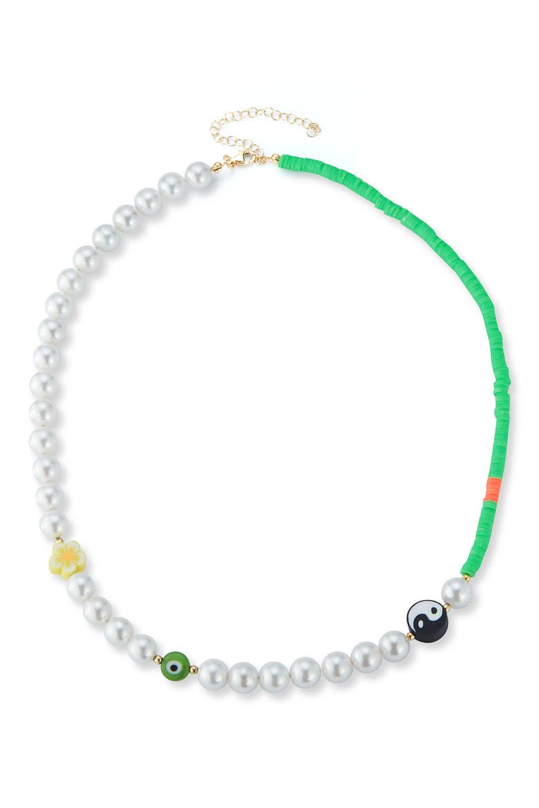 14K Yellow Gold Vermeil Imitation Pearl Beaded Necklace, Main, color, YELLOW GOLD