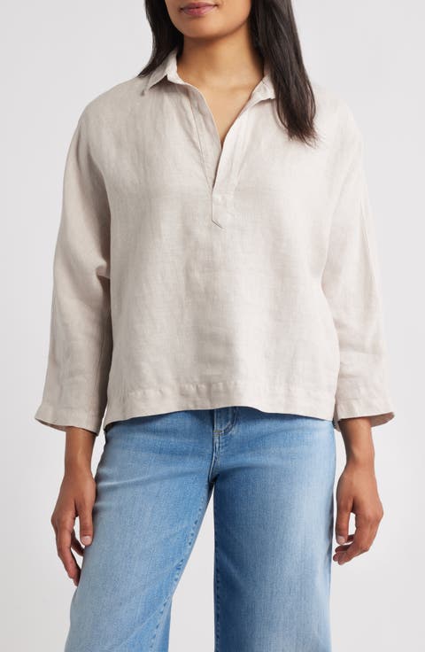 Gabi Crop Linen Popover Shirt