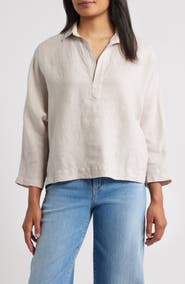 Frank & Eileen Gabi Crop Linen Popover Shirt