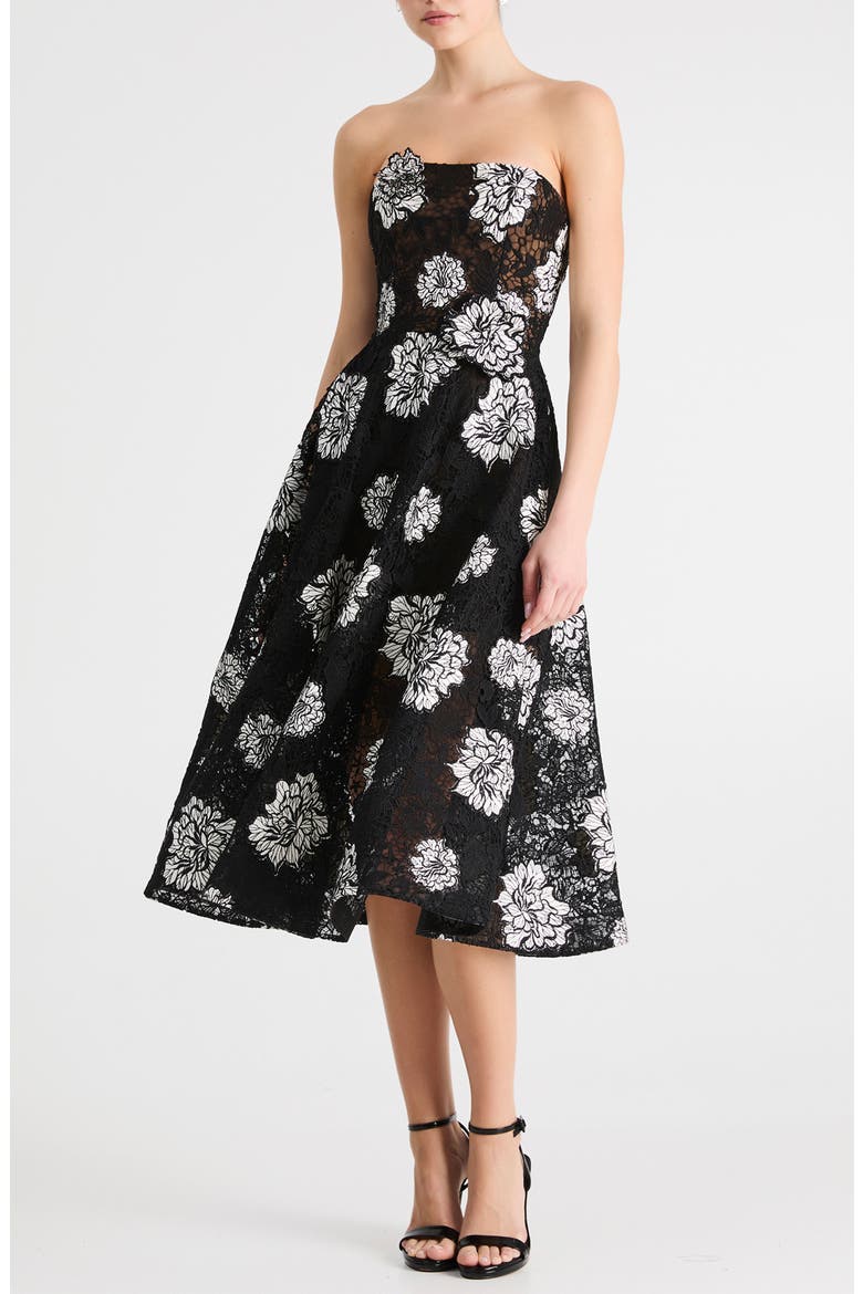 Cassandra Strapless Guipure Lace Dress, Main, color, BLACK/ WHITE