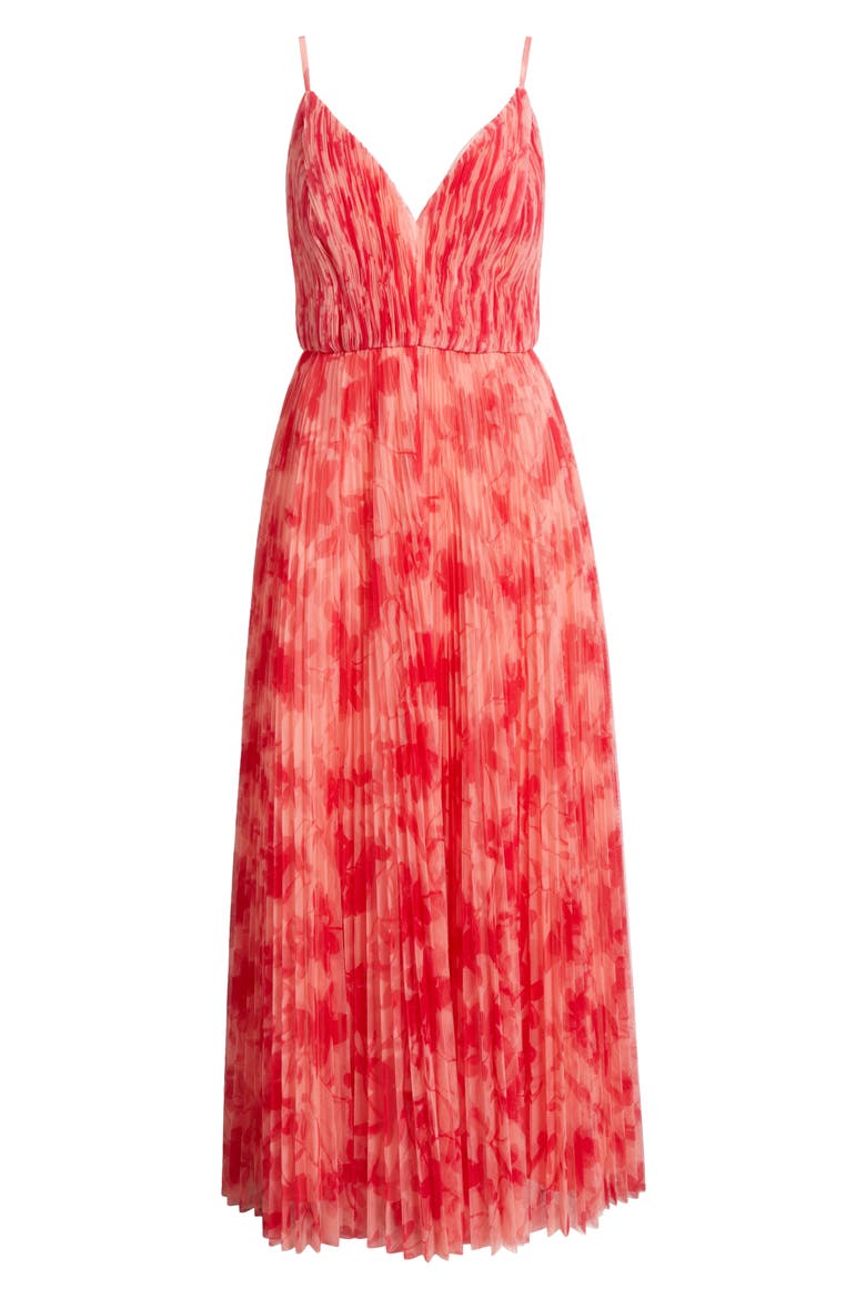 Print Pleated Sleeveless Maxi Dress, Alternate, color, RED LIPSTICK