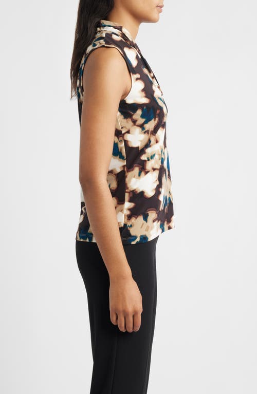 Anne Klein Abstract Print Triple Pleat Sleeveless Top In Multi