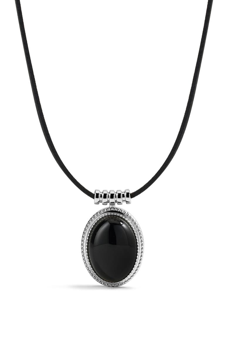The Midnight Mesa Black Agate Pendant Necklace, Main, color, SILVER