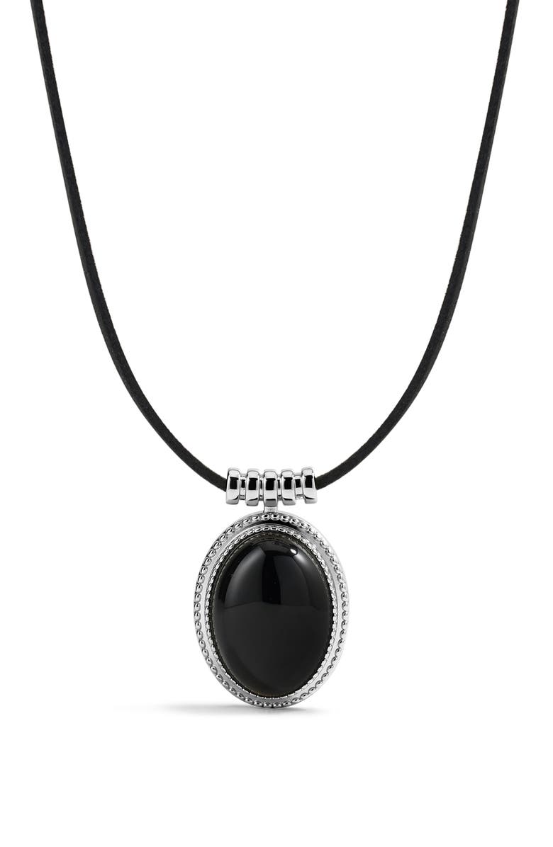 Luv AJ The Midnight Mesa Black Agate Pendant Necklace, Main, color, Silver