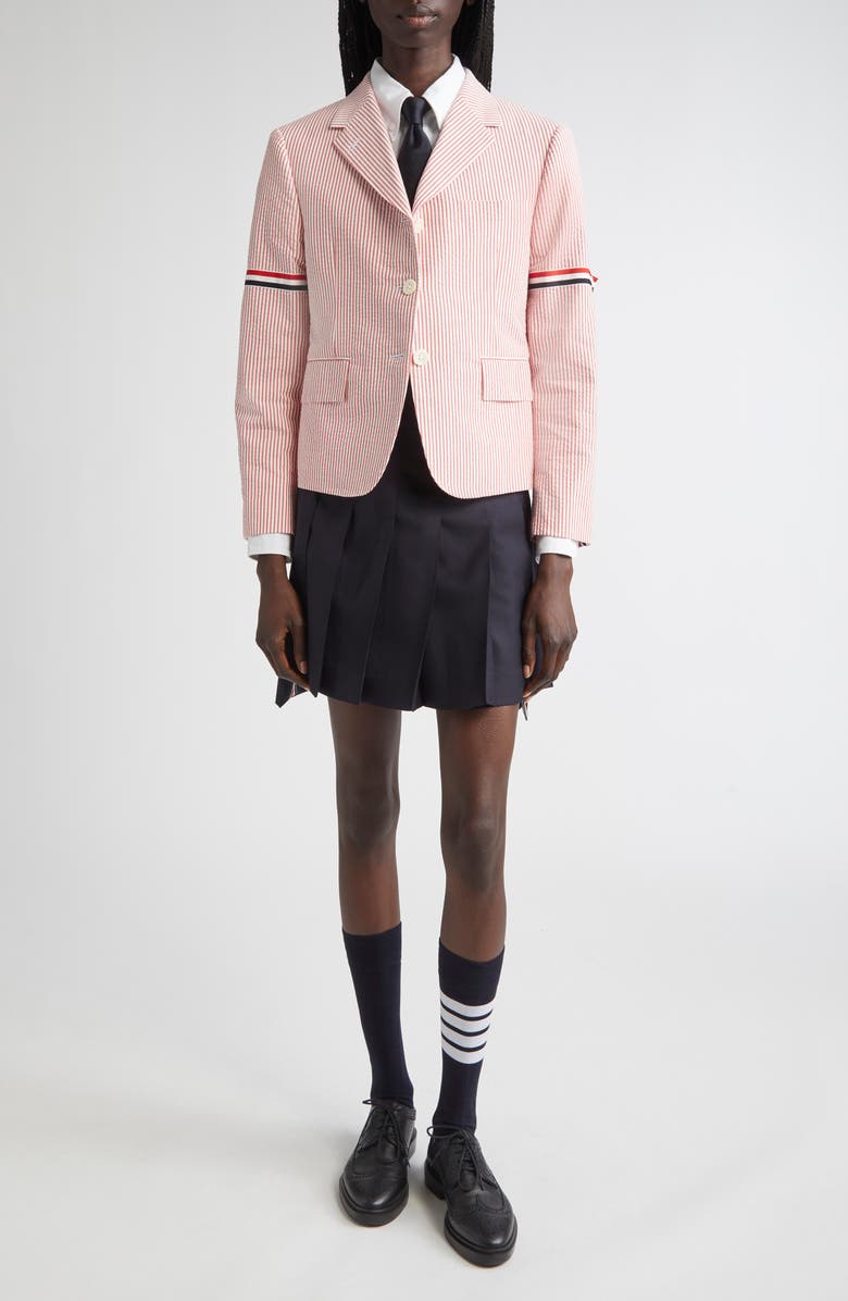 Thom Browne High Break Stripe Cotton Seersucker Blazer, Alternate, color,