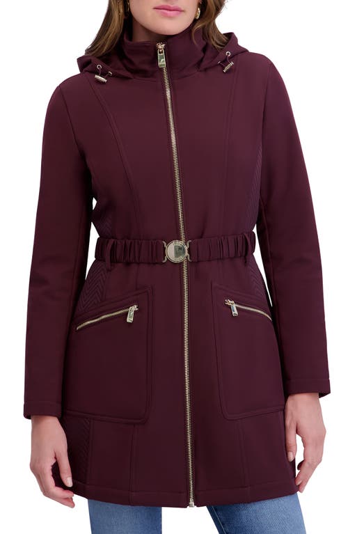 Kensie Hooded Belted Zip-up Coat In Burgundy