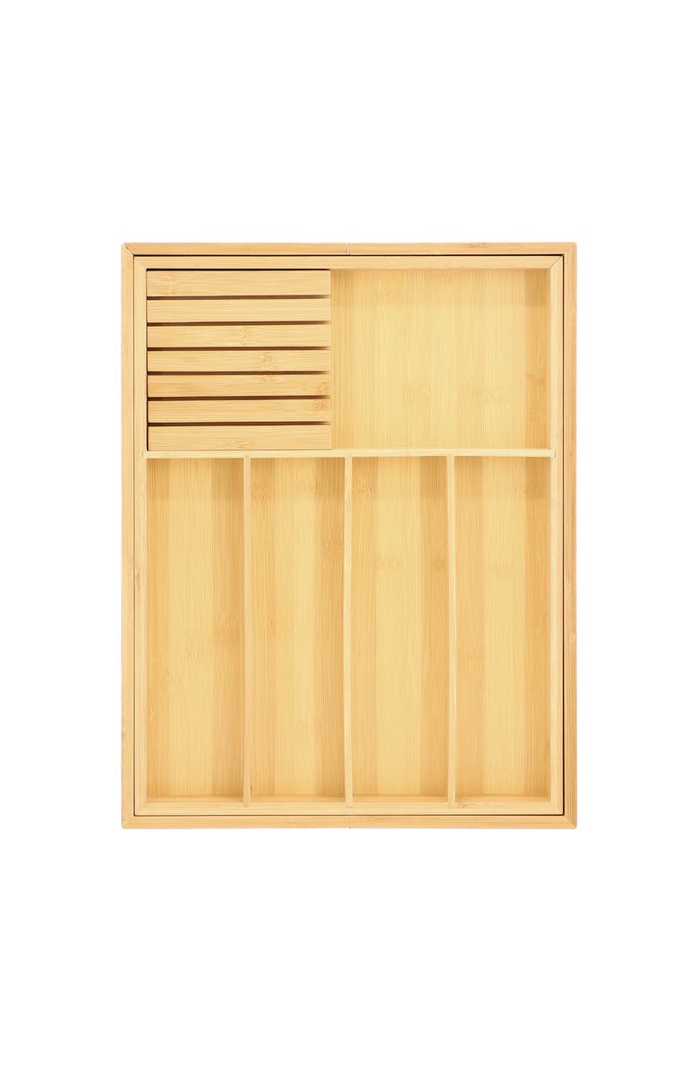 Megachef Adjustable Wood Drawer Storage and Organization Tray with Removable Knife Block, Main, color, Bamboo