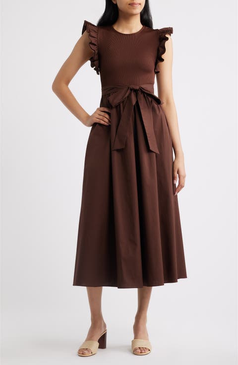 Ruffle Mixed Media Midi Dress