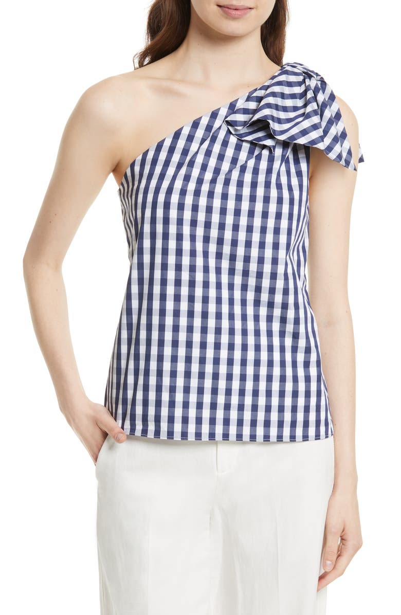 Milly Cindy One Shoulder Gingham Top, Main, color,
