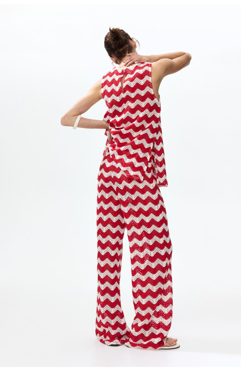 H&M Crochet-look jacquard jersey pants, Alternate, color, White/Red Striped