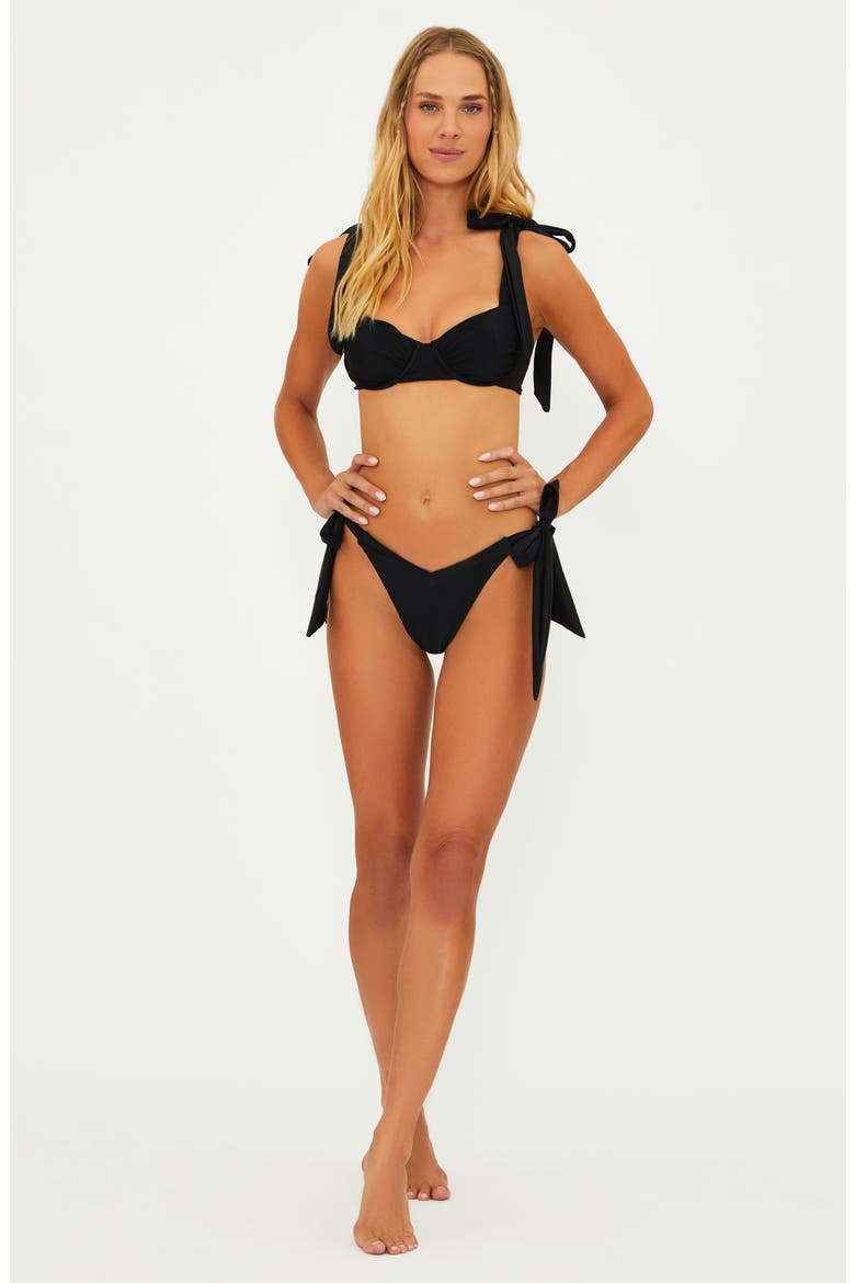 Philippa Side Tie Rib Bikini Bottoms, Alternate, color, BLACK