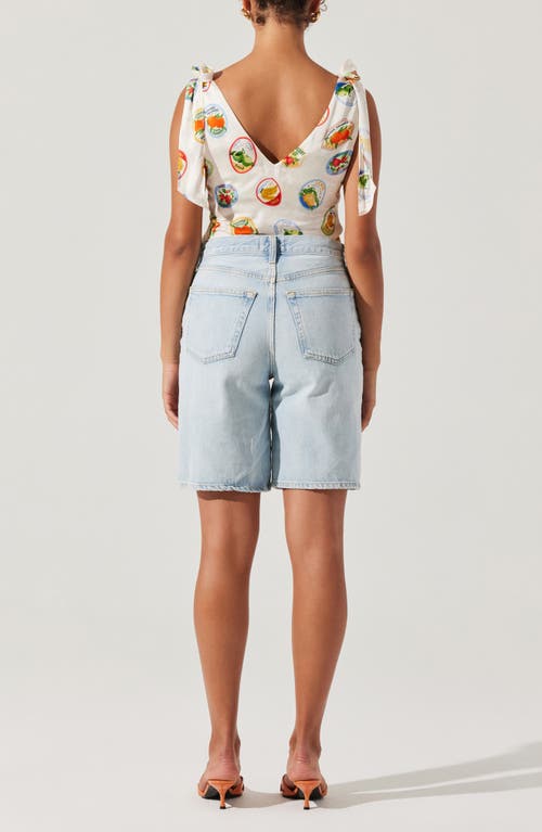 Astr Allexina Satin Tie Shoulder Top In Ivory Fruit Cocktail In White