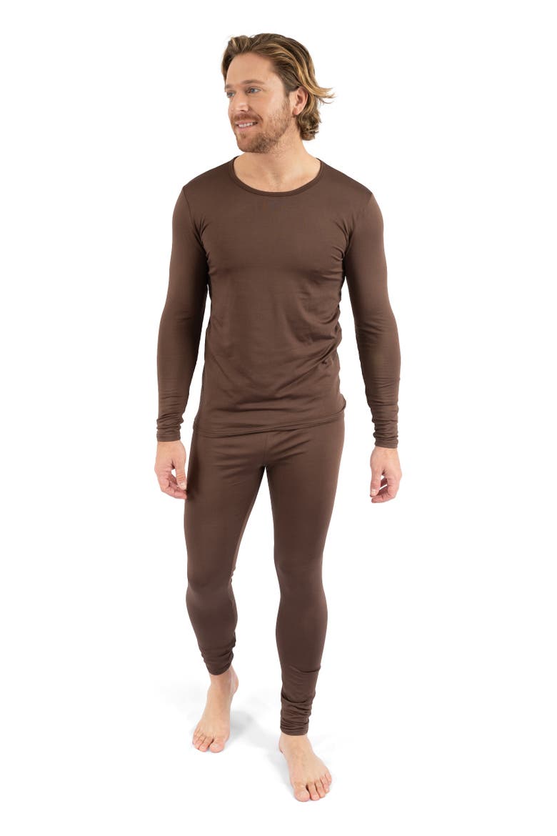 Men's Two-Piece Thermal Long Sleeve Solid Pajamas, Alternate, color, Brown