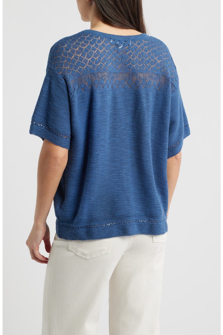 Tie Neck Pointelle Top, Alternate, color, CADET BLUE