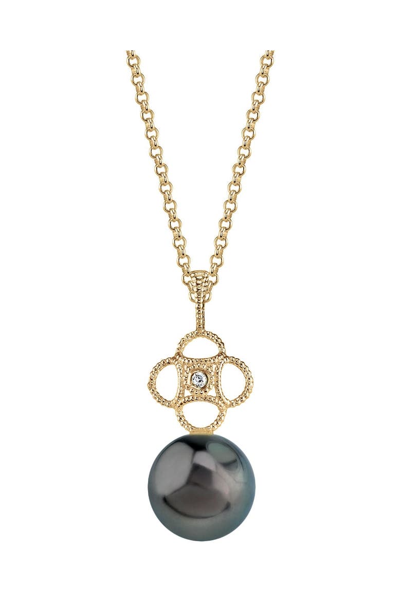 Tahitian South Sea Pearl & Diamond Lacy Pendant, Main, color, Yellow Gold