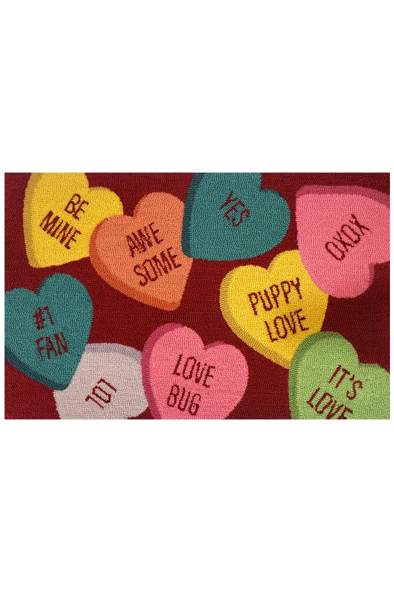 Conversation Hearts Indoor/Outdoor Doormat, Main, color, RED MULTI