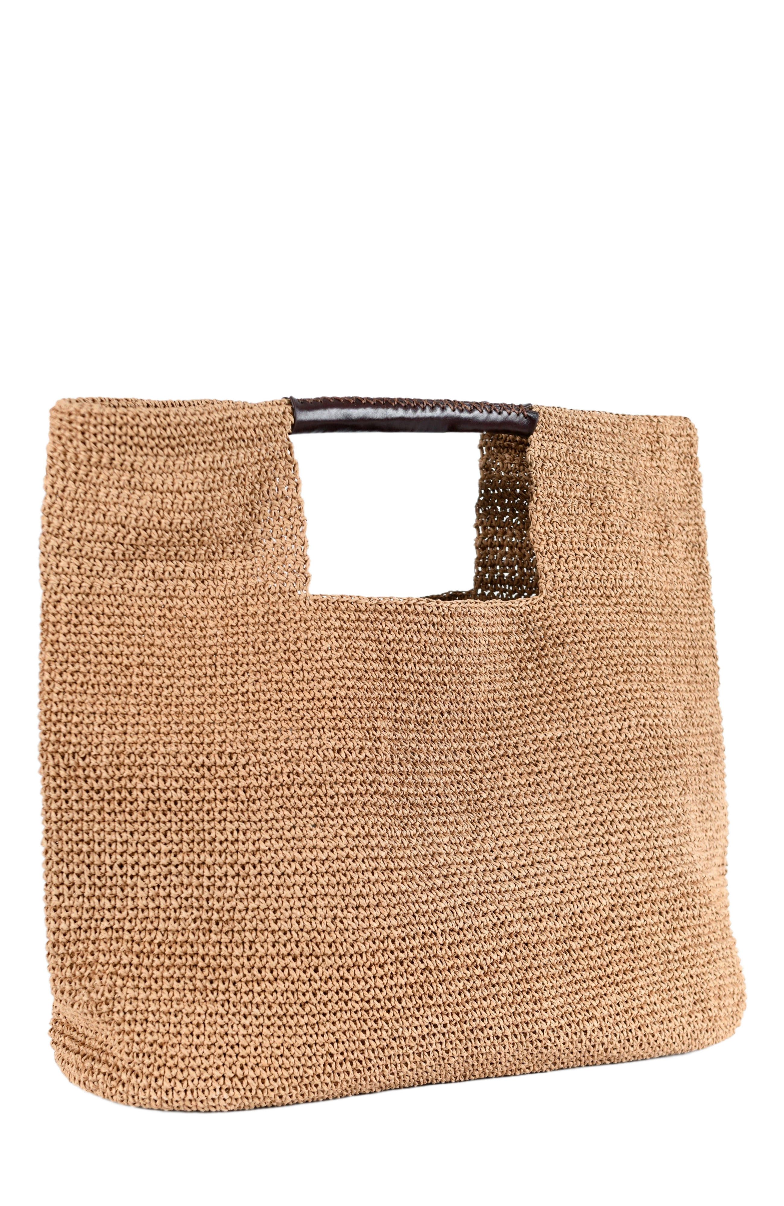 Carlotta Hand Woven Shoulder Bag with Leather Straps, Alternate, color, Beige