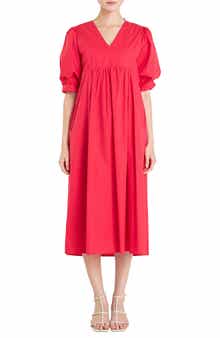 English Factory Puff Sleeve Bow Tie Midi Dress