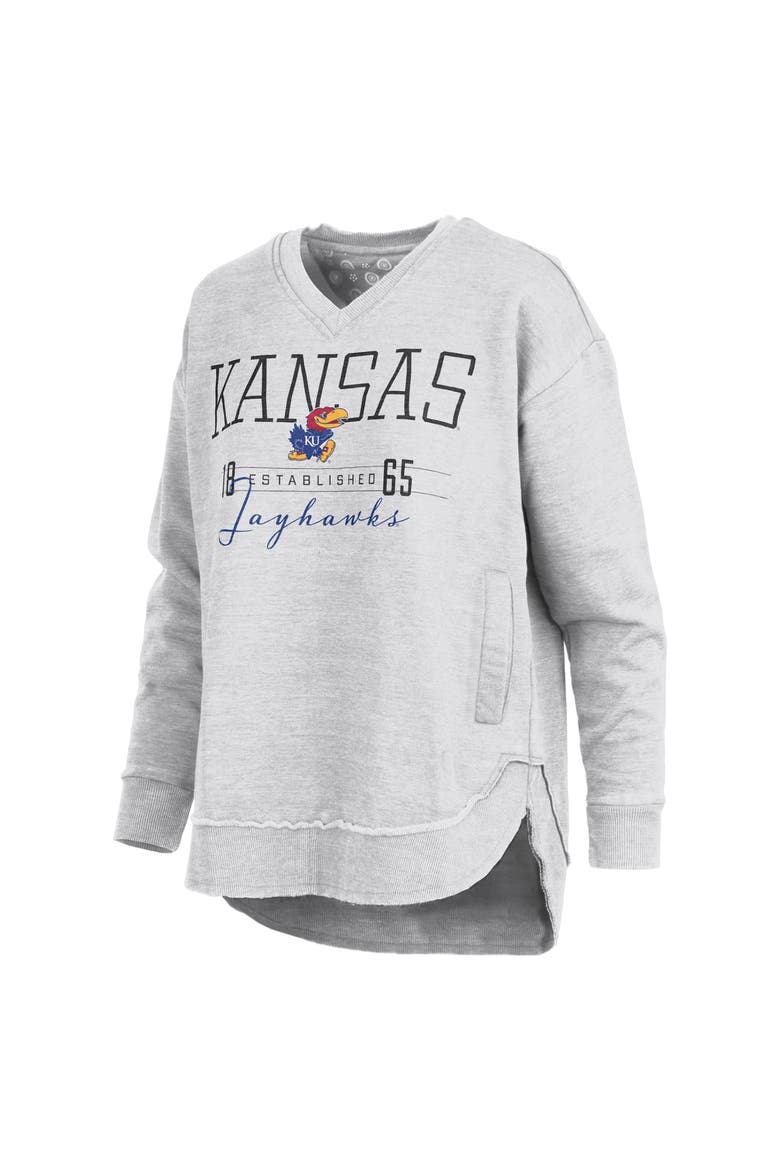 Women's Pressbox  Heather Gray Kansas Jayhawks Marcus East Hall Poncho V-Neck Sweatshirt, Alternate, color, Heather Gray