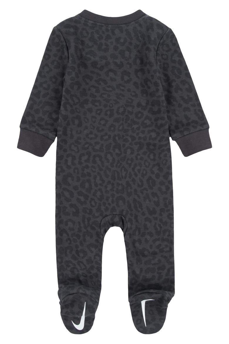 Animal Print Cotton Blend Footie, Alternate, color, DARK SMOKE GREY