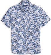 vineyard vines Gasparilla Scenic Print Short Sleeve Linen Blend Button-Down Shirt