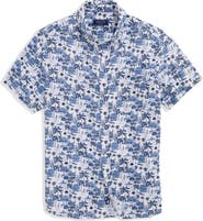 vineyard vines Gasparilla Scenic Print Short Sleeve Linen Blend Button-Down Shirt