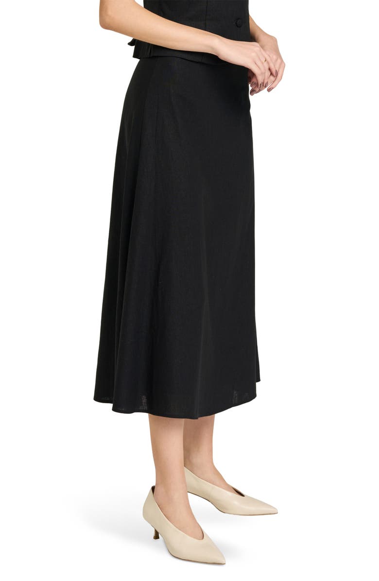 WAYF Blair Linen Blend Midi Skirt, Alternate, color, Black