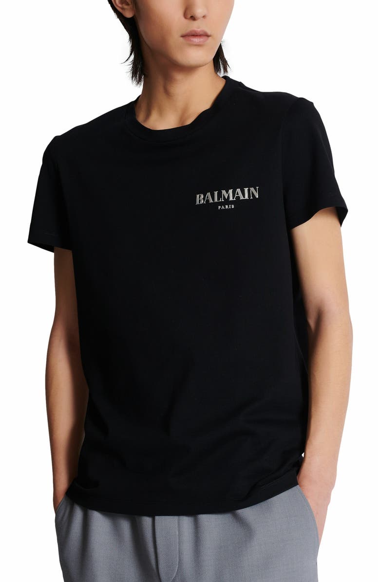 Balmain T-Shirt With Vintage Gel Balmain Logo, Alternate, color,