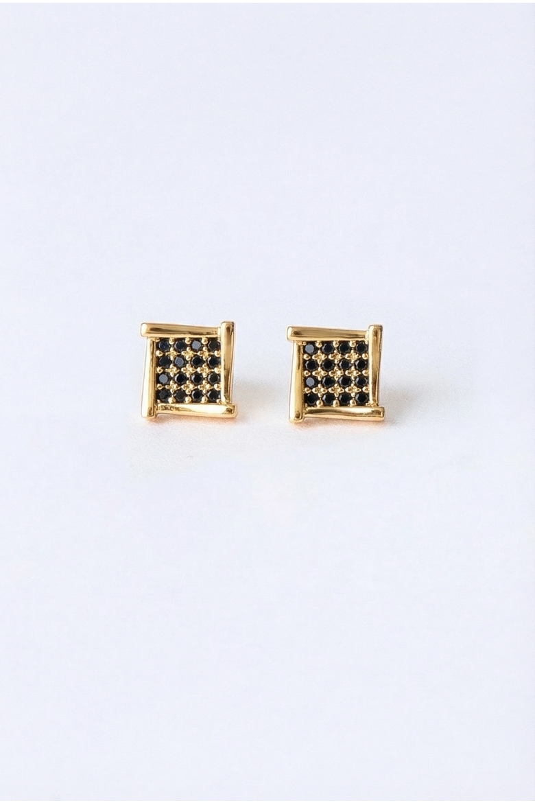 Atlas Crystal Square Stud Earrings, Alternate, color, Gold/black
