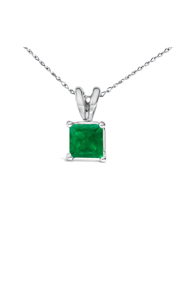 14K Gold 5x5 MM Square Shaped Gemstone Solitaire Pendant Necklace, Alternate, color, Green Emerald | White