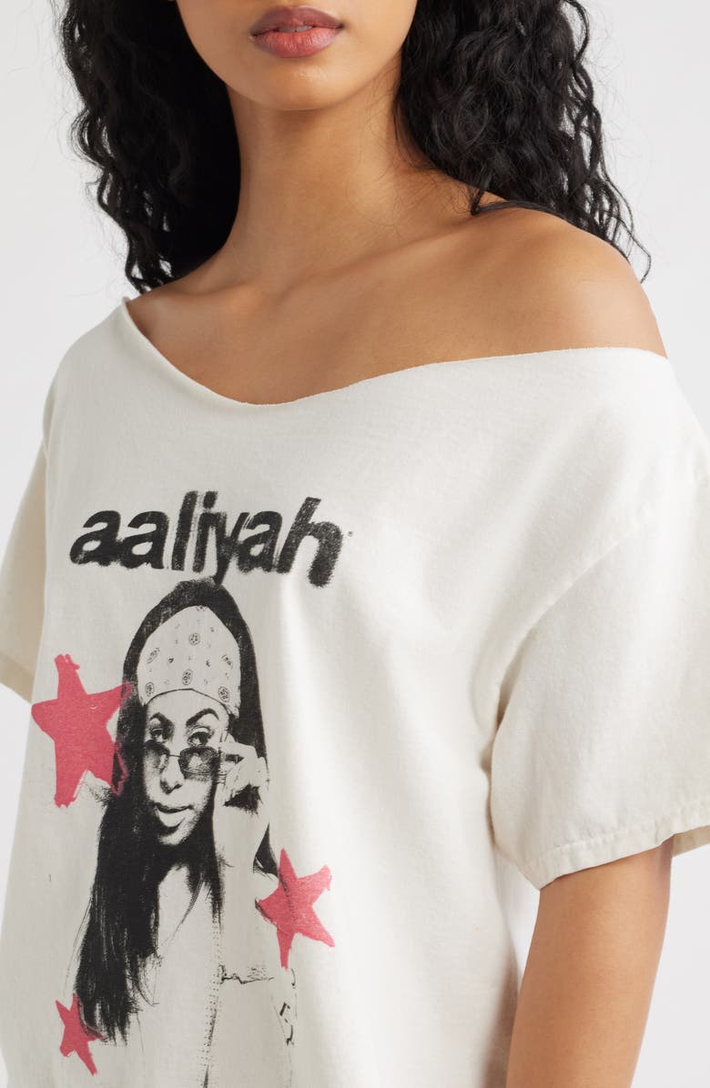 Merch Traffic Aaliyah Off the Shoulder Graphic T-Shirt, Alternate, color, Ivory