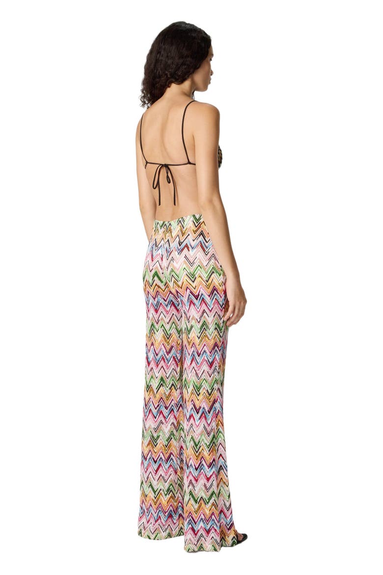Flared Pants In Stretch Viscose With Lace Pattern And Zigzag Motif, Alternate, color, Multicoloured