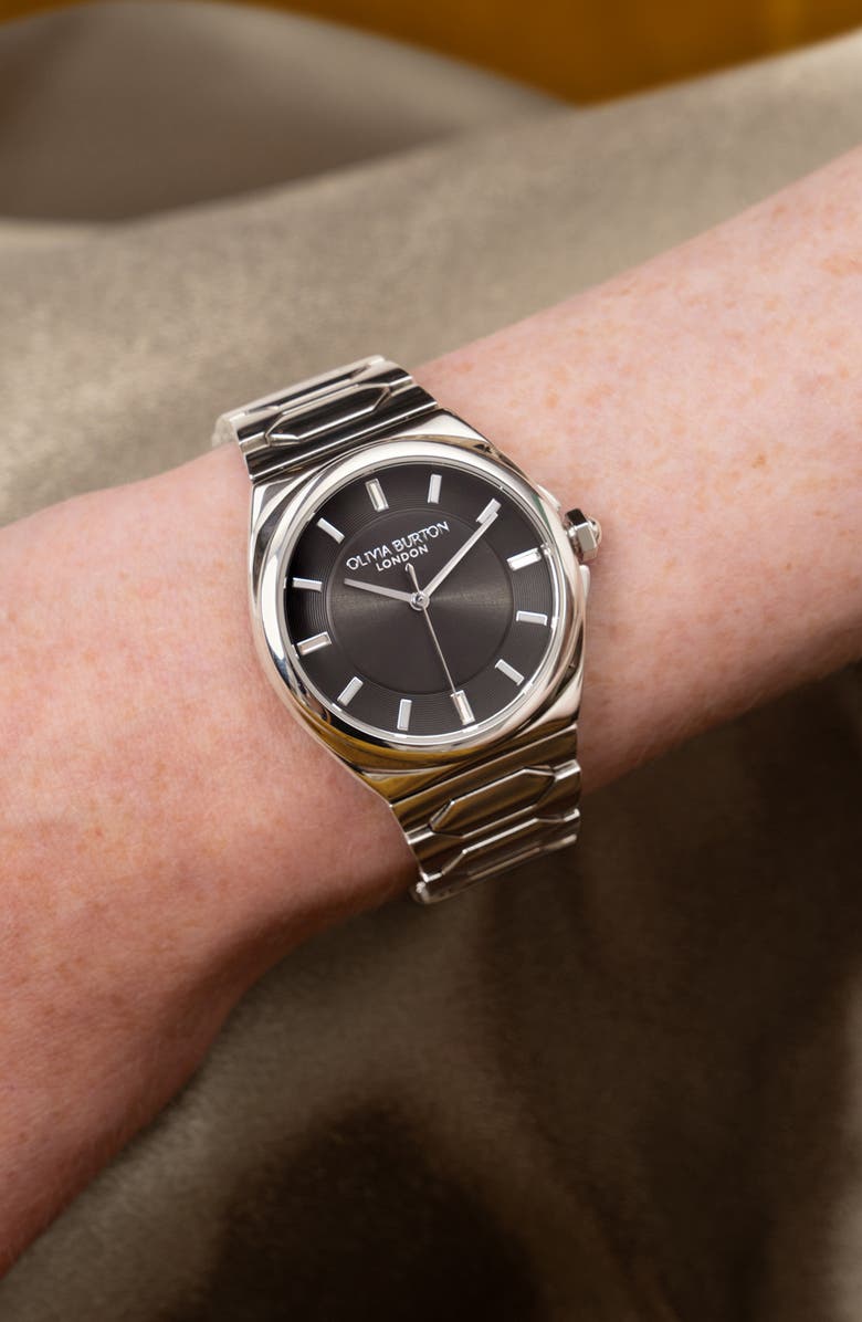 Olivia Burton Lustre Stainless Steel Bracelet Watch, 34mm, Alternate, color, Black