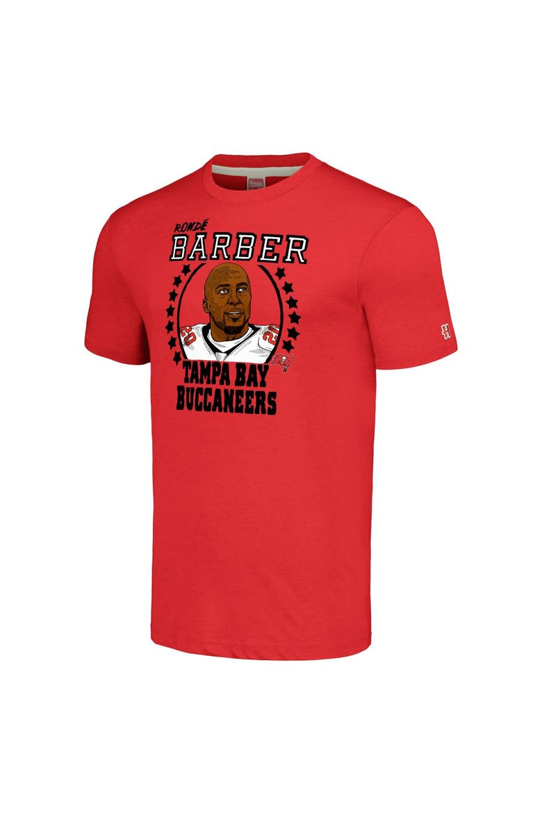 Men's Homage  Ronde Barber Heathered Red Tampa Bay Buccaneers  Caricature Retired Player Tri-Blend T-Shirt, Alternate, color, Red