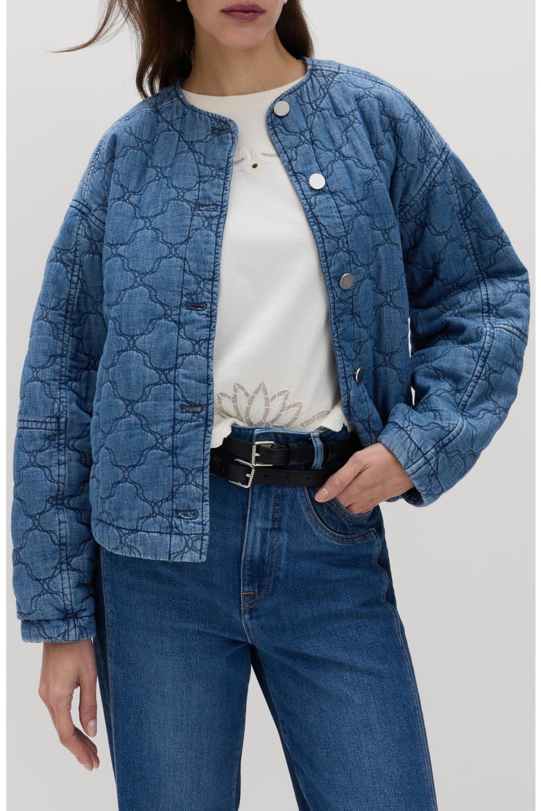 Quilted Denim Jacket, Alternate, color, LIGHT INDIGO BLUE