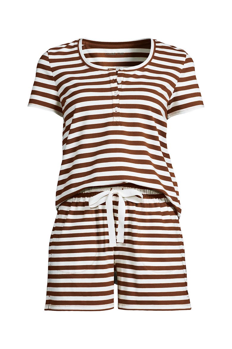 Knit 2 Piece Pajama Set - Short Sleeve Top and Shorts, Alternate, color, Rich Ginger Even Stripe