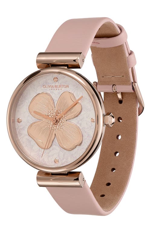 Olivia Burton Women's Dogwood Blush Leather Watch 36mm In Gold