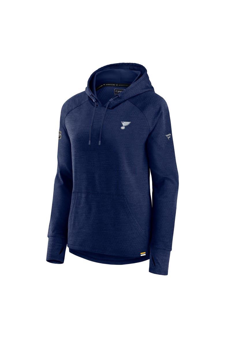Women's Fanatics  Heather Navy St. Louis Blues Authentic Pro Pullover Hoodie, Alternate, color, Heather Navy