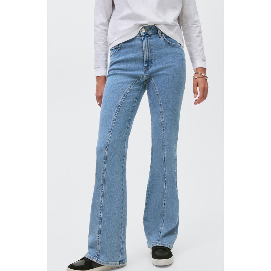 Mango Teen Seam Detail Mid Rise Flare Jeans In Blue