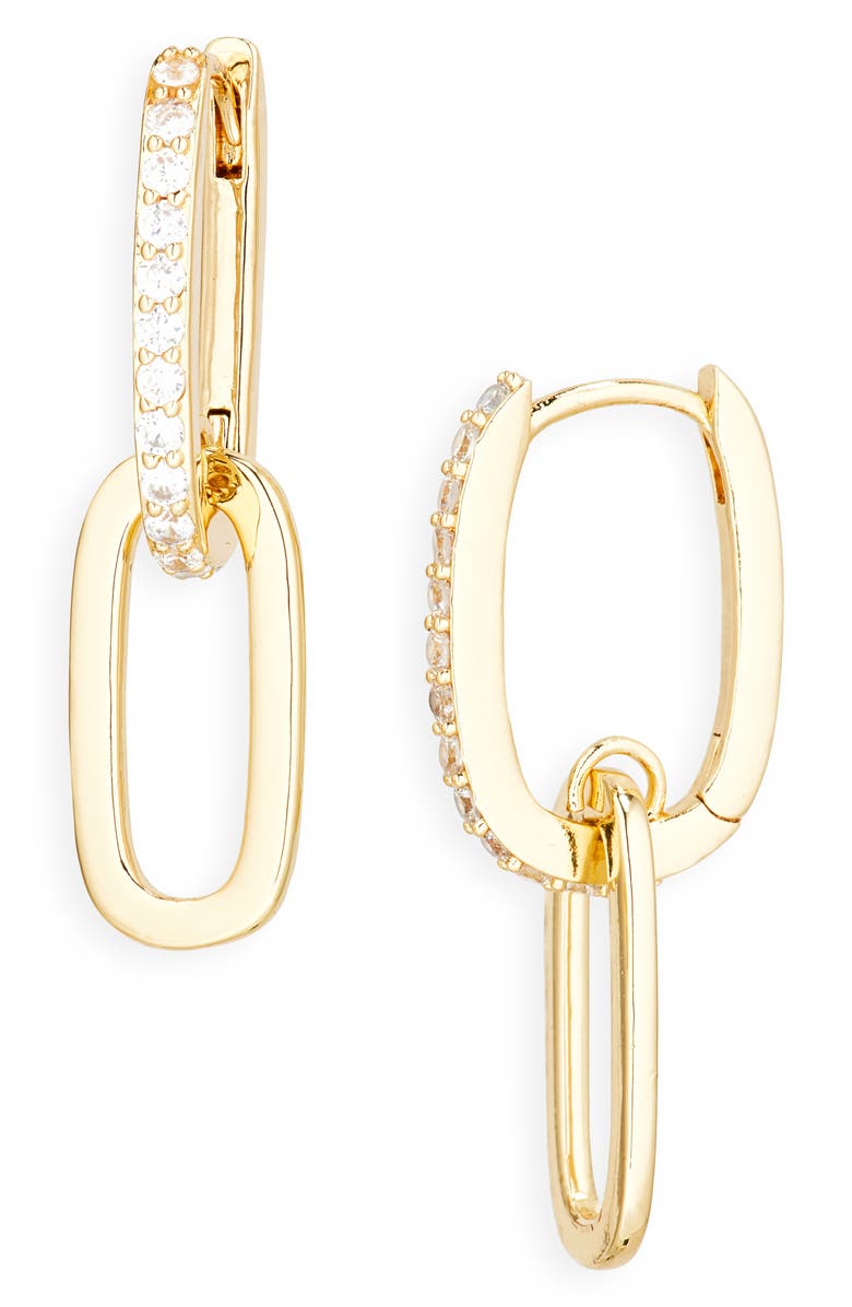 NORDSTROM RACK Cubic Zirconia Link Drop Earrings, Main, color, Clear- Gold
