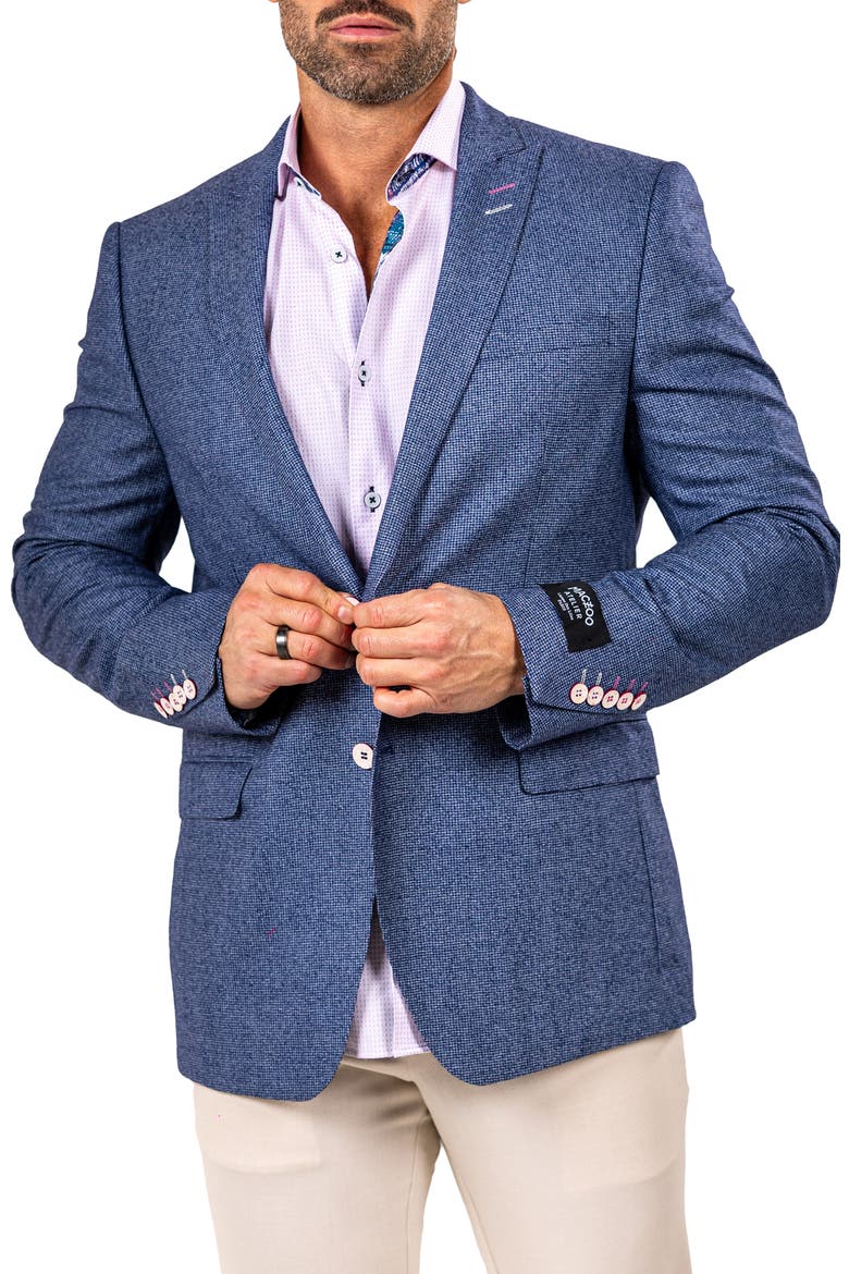 Descartes Marthyr0010 Blue Microcheck Virgin Wool Peak Lapel Blazer, Alternate, color, BLUE