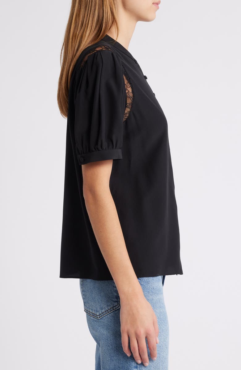 FRAME Lace Inset Silk Button-Up Shirt, Alternate, color, Black