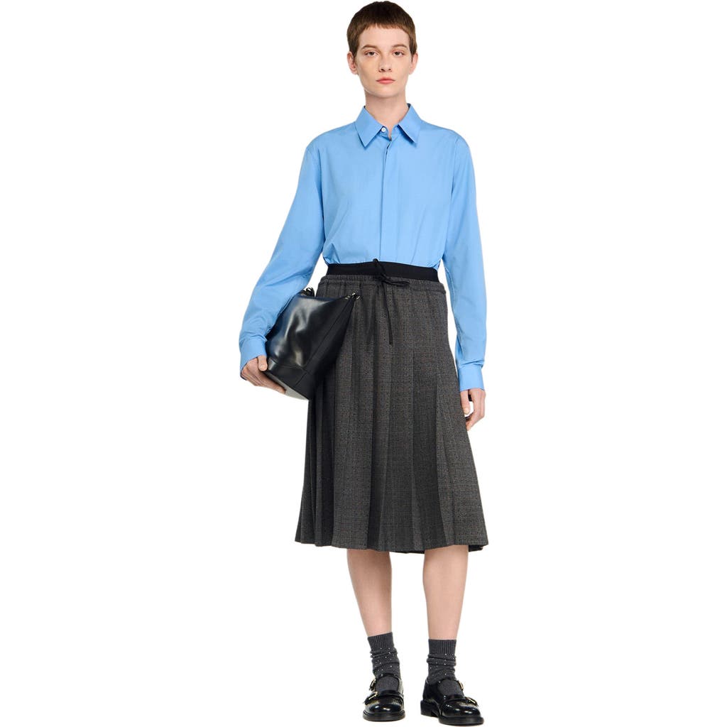 Sandro Long Pleated Rhinestone Skirt In Multi