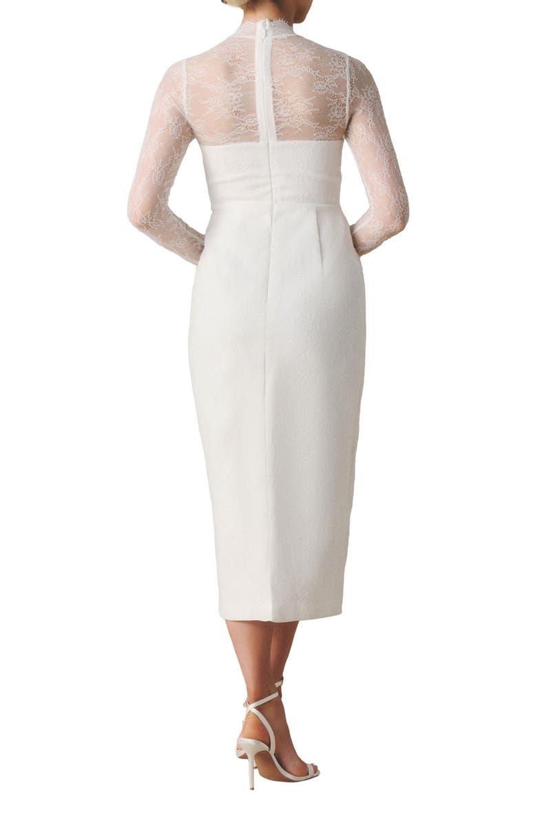 Six Stories Lace Sleeve Cup Detail Midi Dress, Alternate, color, White