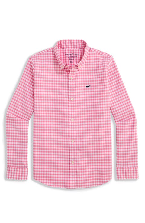 Kids' Skysail Gingham Performance Cotton Button Down Shirt (Big Kid)