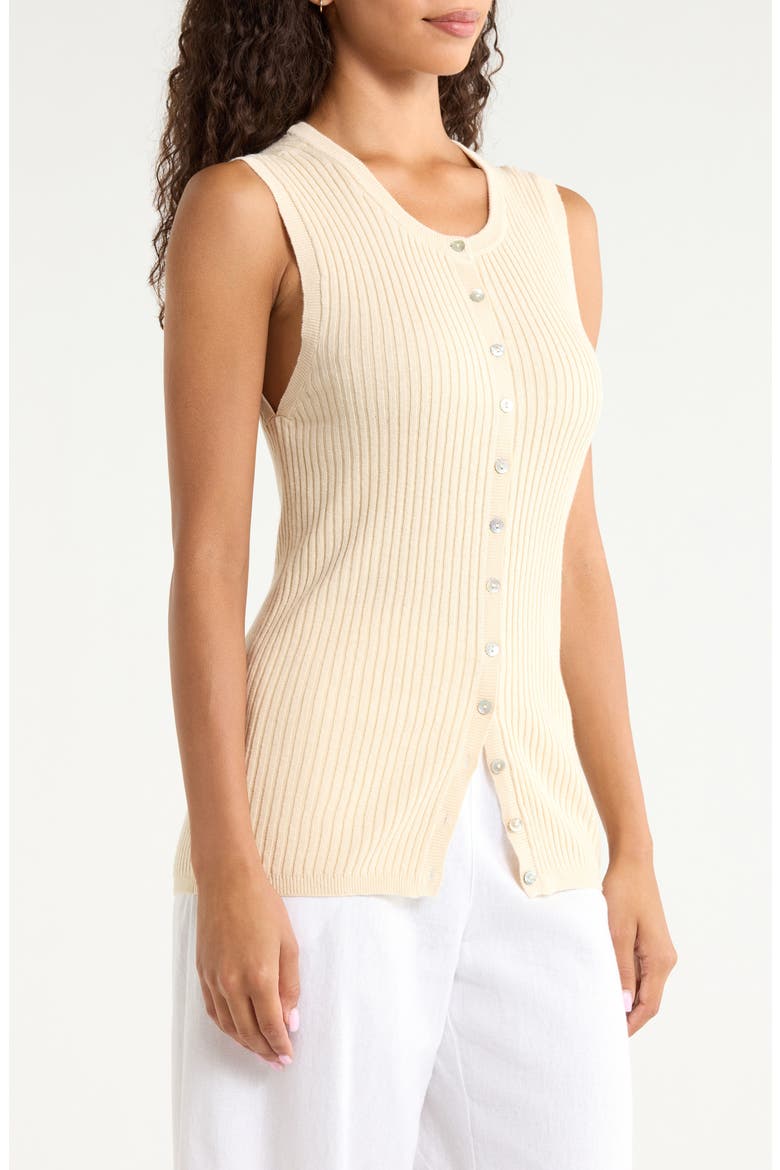 Miramar Rib Knit Linen & Cotton Blend Button-Up Sweater Tank, Alternate, color, SUMMER SAND