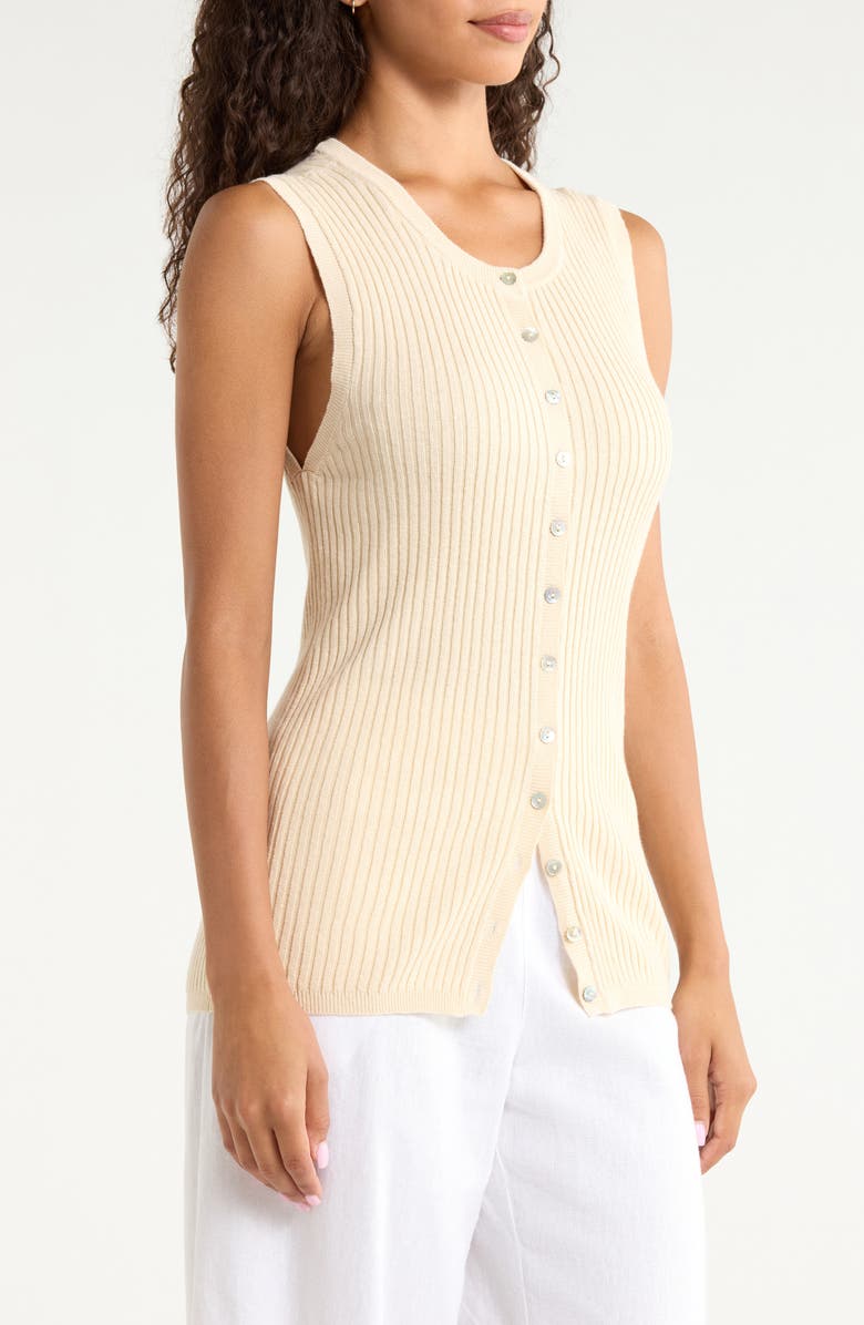 Faherty Miramar Rib Knit Linen & Cotton Blend Button-Up Sweater Tank, Alternate, color, Summer Sand