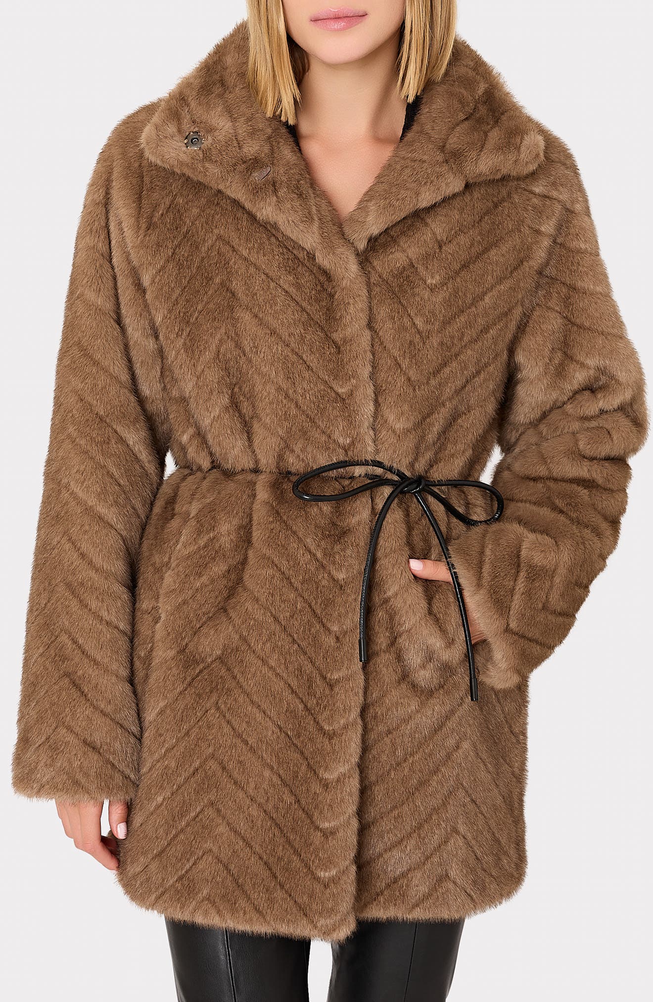 Dayna Chevron Faux Fur Coat