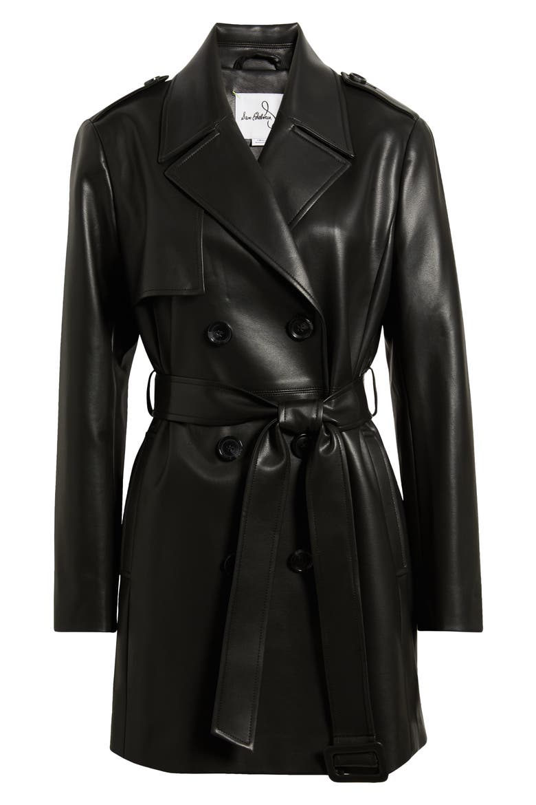 Faux Leather Trench Coat, Alternate, color, BLACK