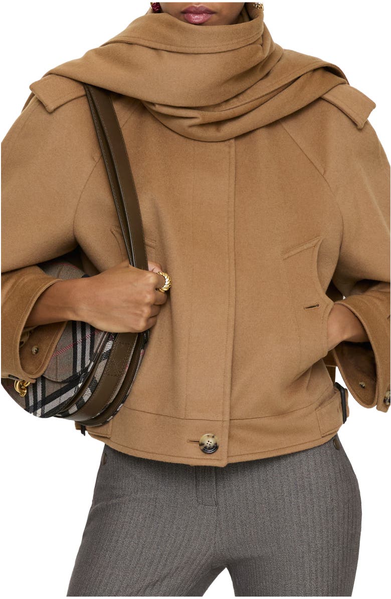 Burberry Detachable Scarf Cashmere Jacket, Main, color, Fawn Melange